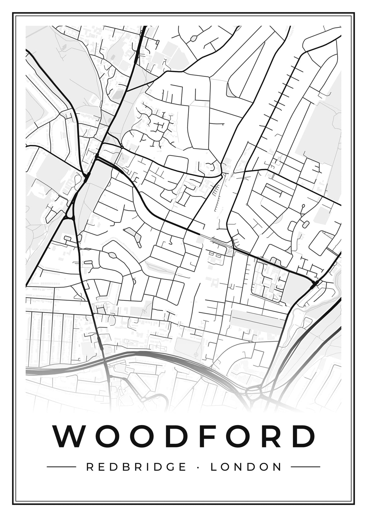 Street map poster of Woodford, Redbridge, London