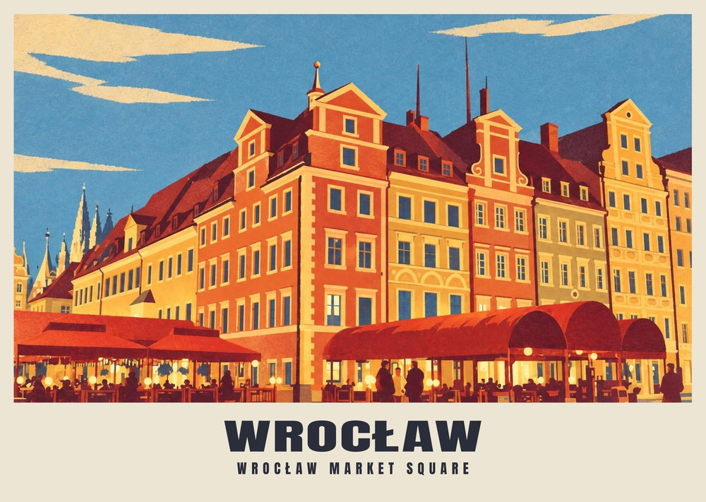 Wrocław Market Square Retro Railway Poster