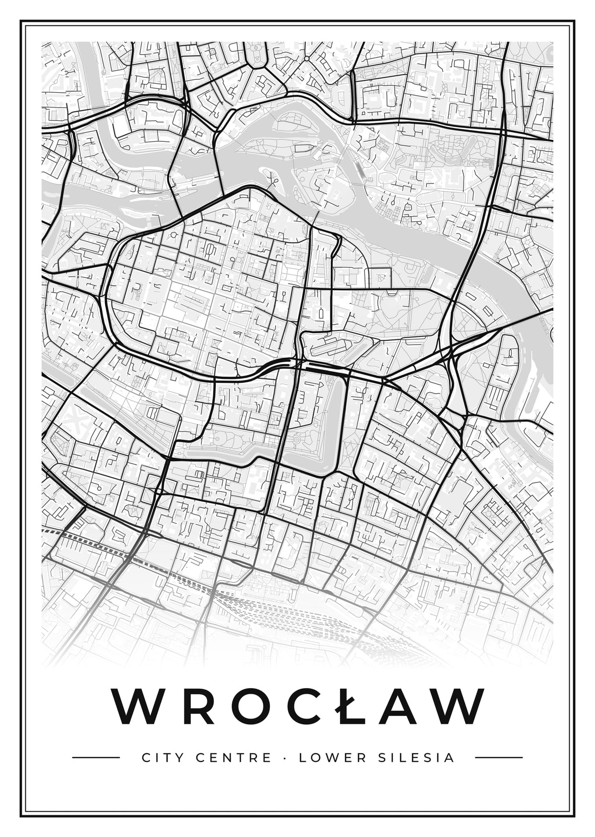 Street map poster of Wrocław city centre, Lower Silesia