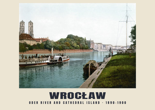 Fiume Oder e Isola della Cattedrale, Breslavia — 1890–1900 · Stampa di fotocromo d’epoca