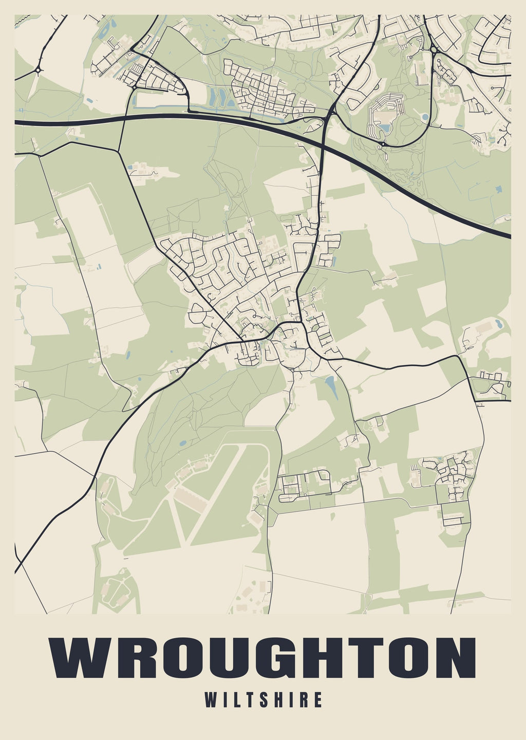 Street map poster of Wroughton, Wiltshire