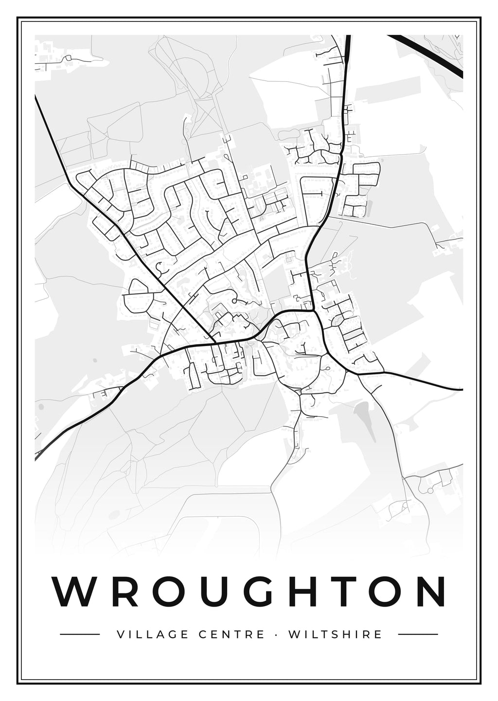 Street map poster of Wroughton village centre, Wiltshire