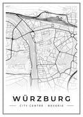 Street map poster of Würzburg city centre, Bavaria