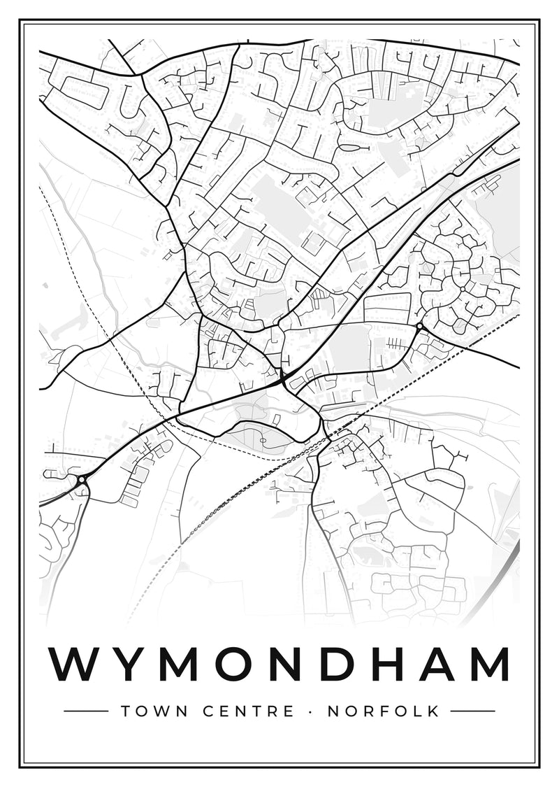 Wymondham Town Centre Street Map Poster