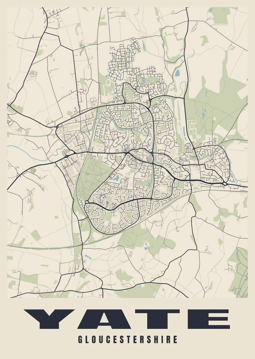 Street map poster of Yate, Gloucestershire