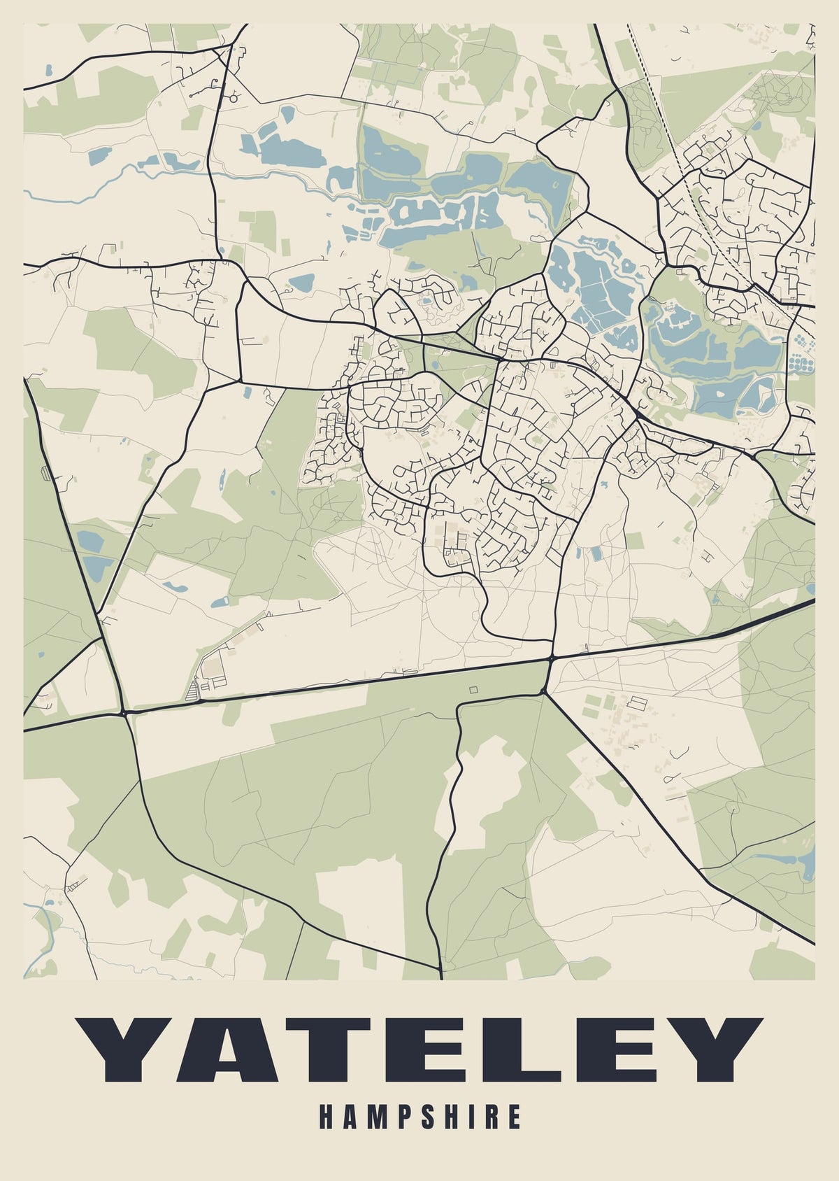 Street map poster of Yateley, Hampshire