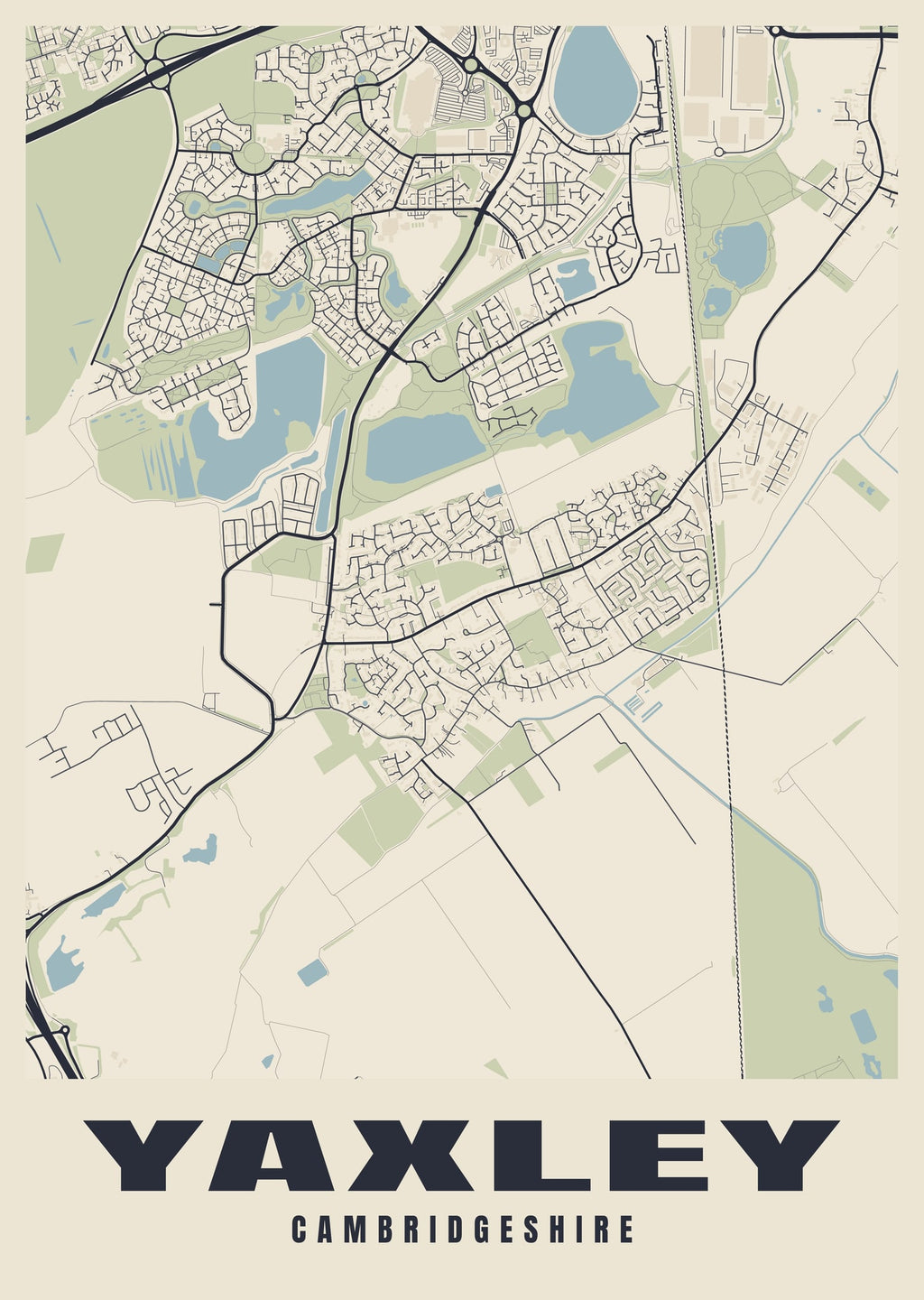 Street map poster of Yaxley, Cambridgeshire