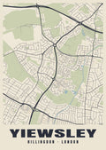 Heritage street map poster of Yiewsley, Hillingdon, London