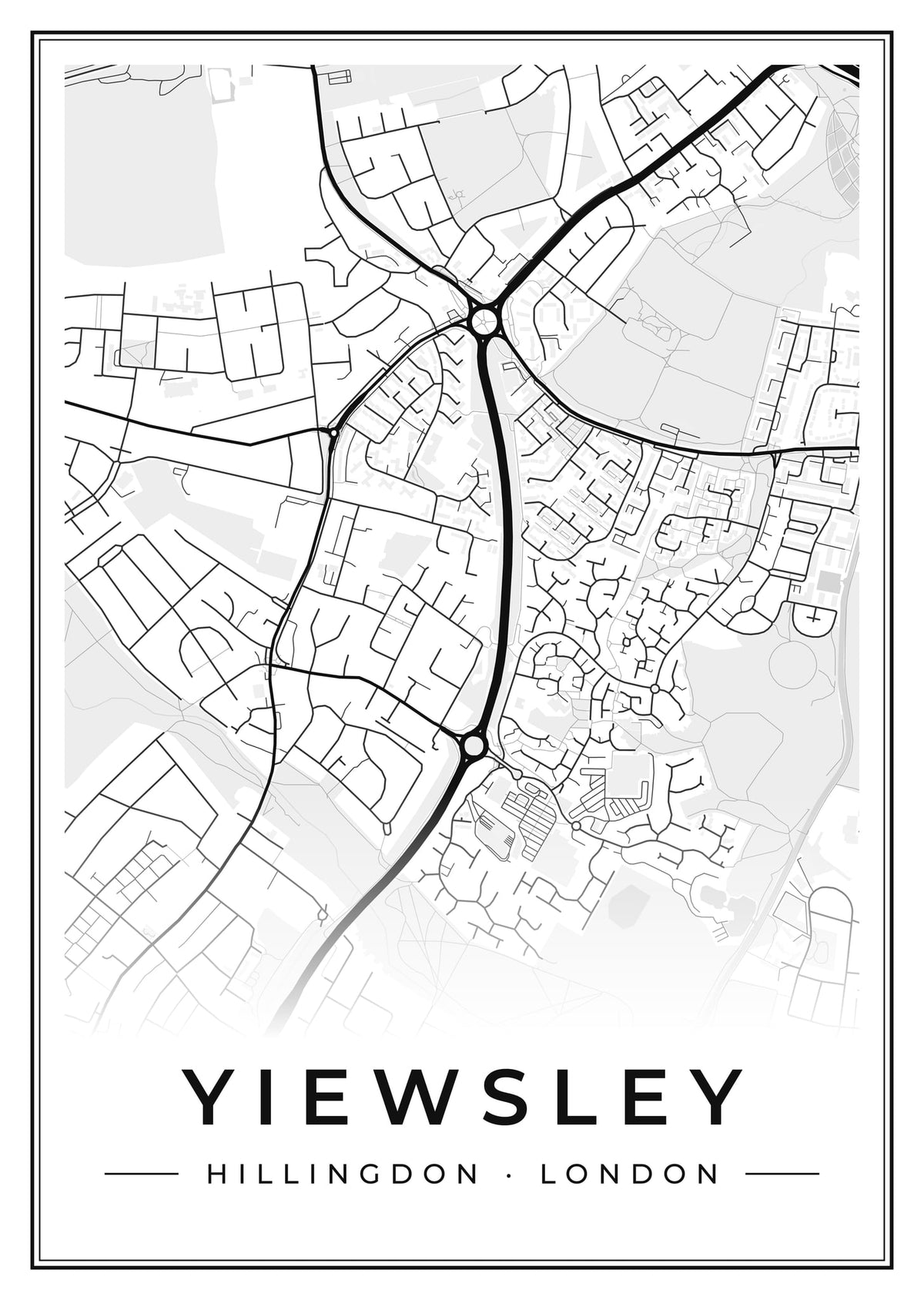 Street map poster of Yiewsley, Hillingdon, London