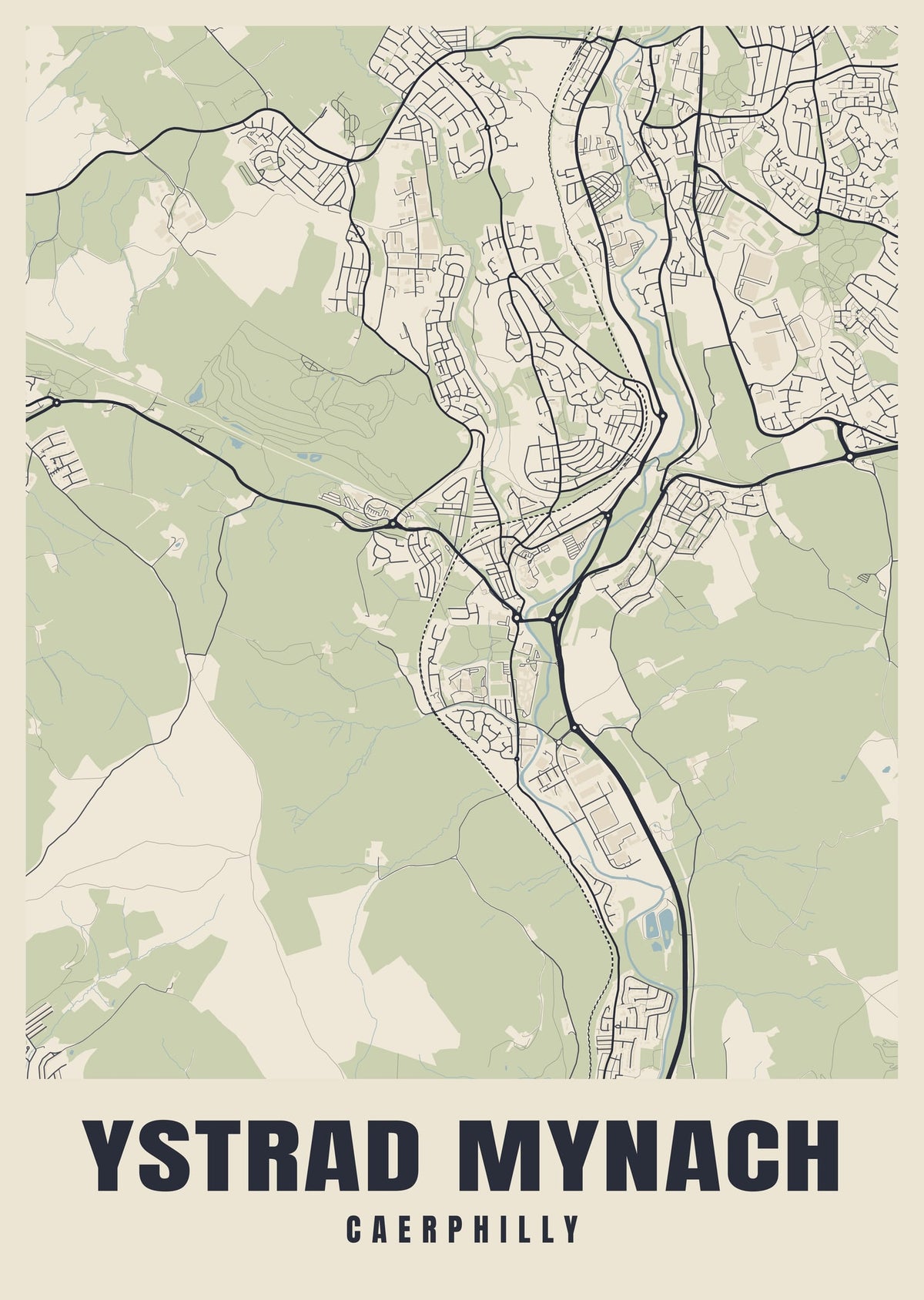 Street map poster of Ystrad Mynach, Caerphilly