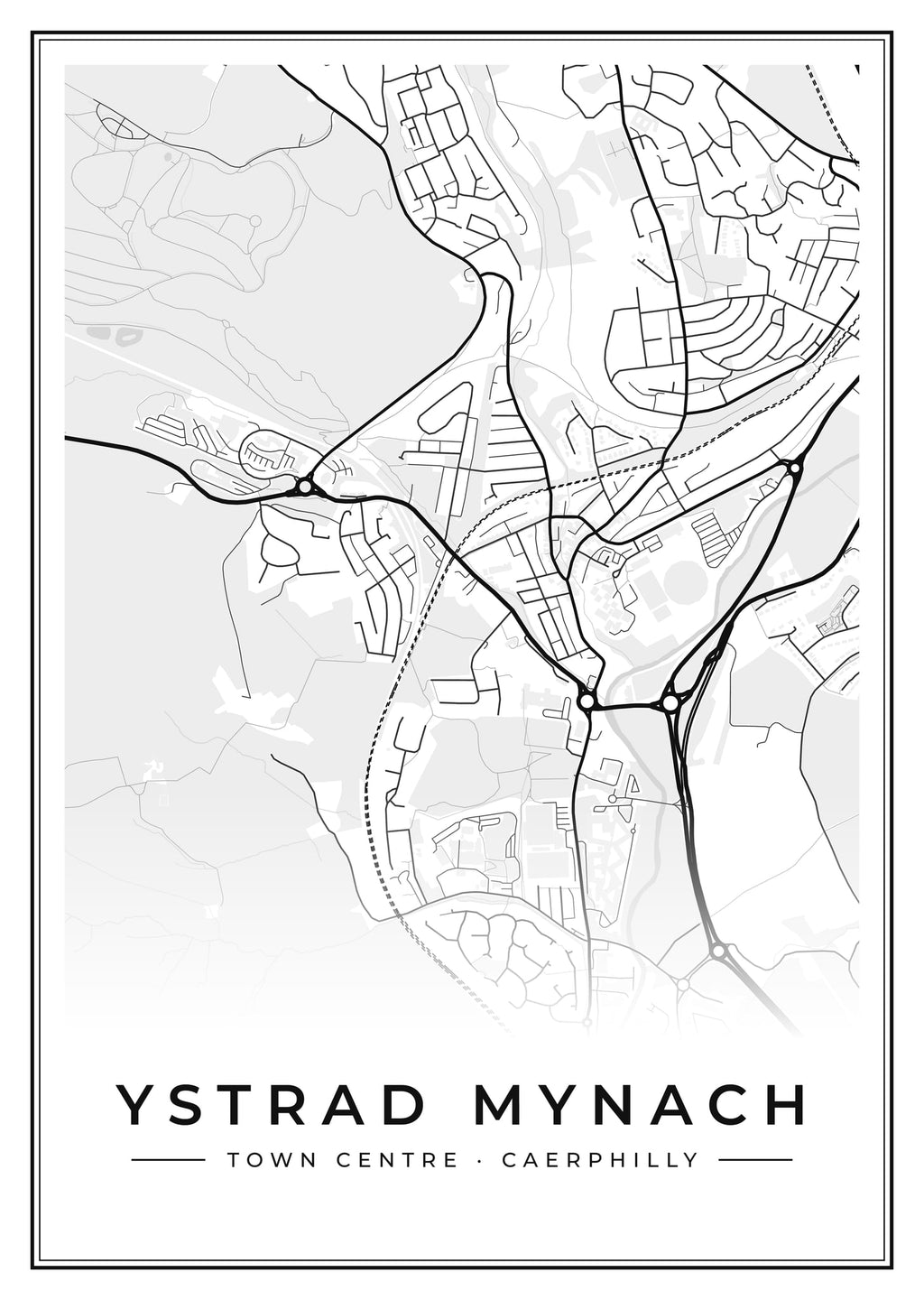 Street map poster of Ystrad Mynach town centre, Caerphilly