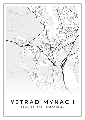 Ystrad Mynach Town Centre Street Map Poster