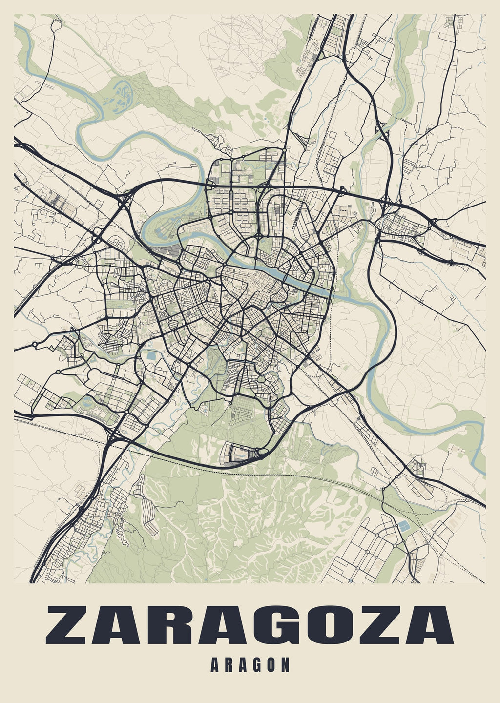 Street map poster of Zaragoza, Aragon