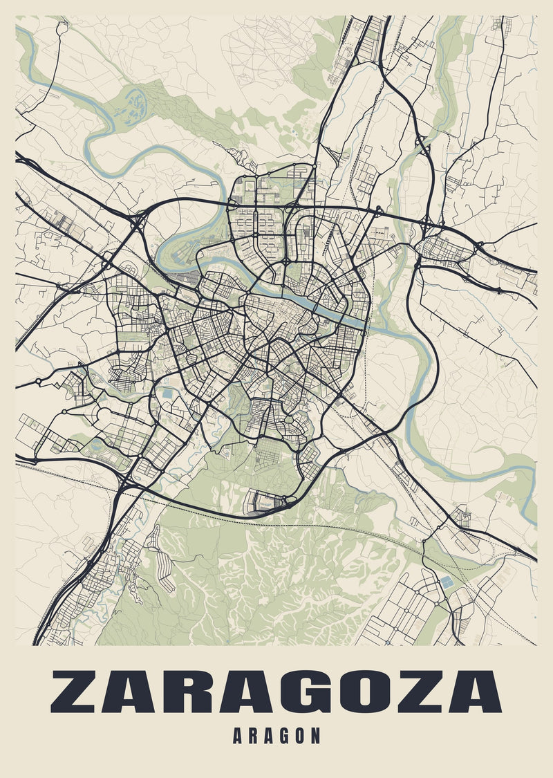 Zaragoza Street Map Poster