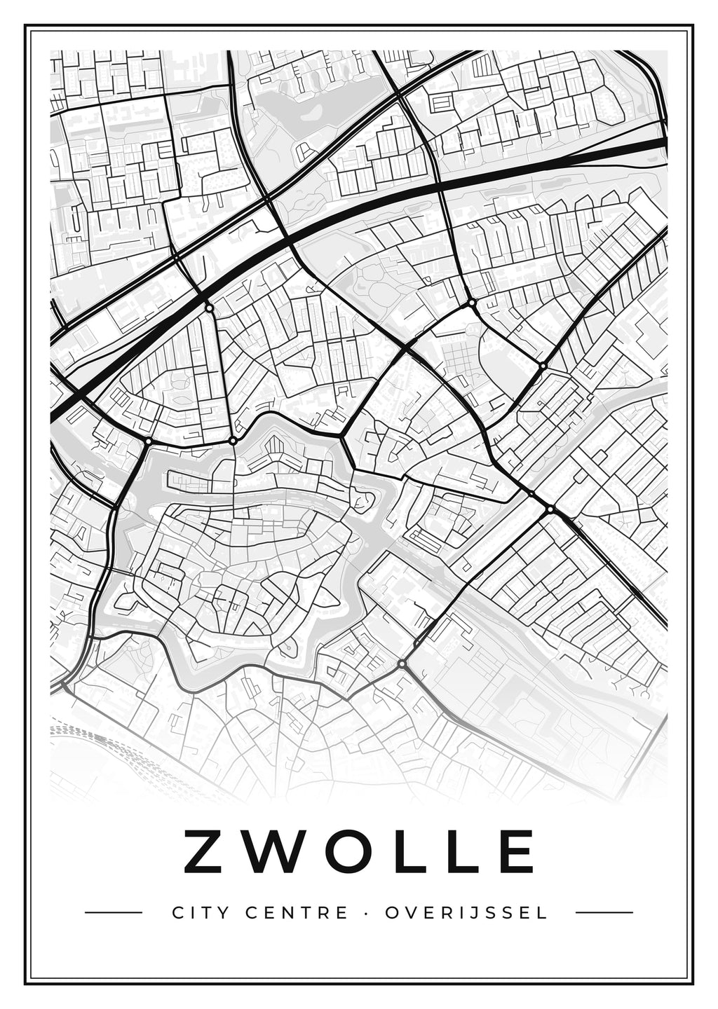 Street map poster of Zwolle city centre, Overijssel