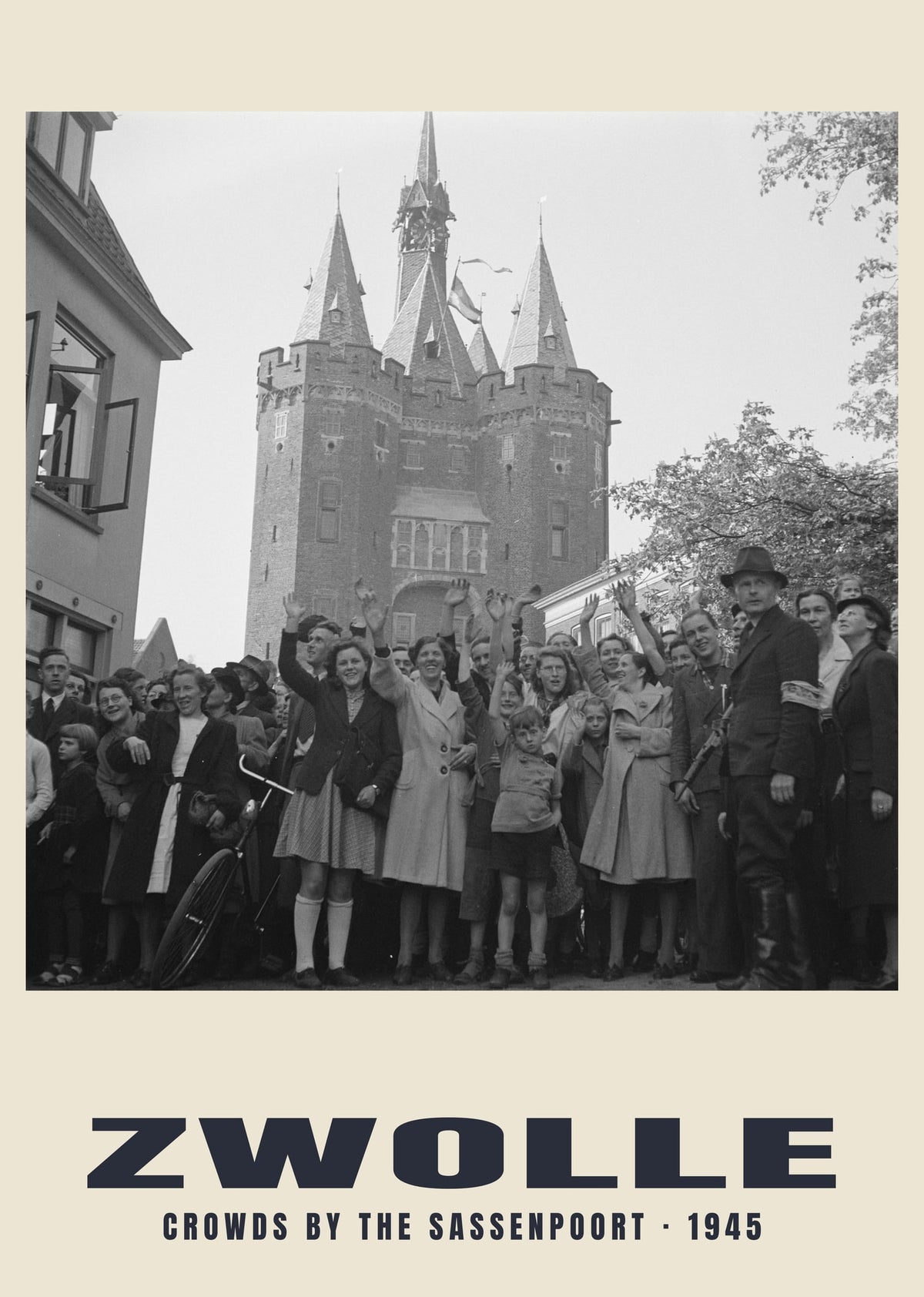 Crowds by the Sassenpoort, Zwolle — Historic photograph print, 1945