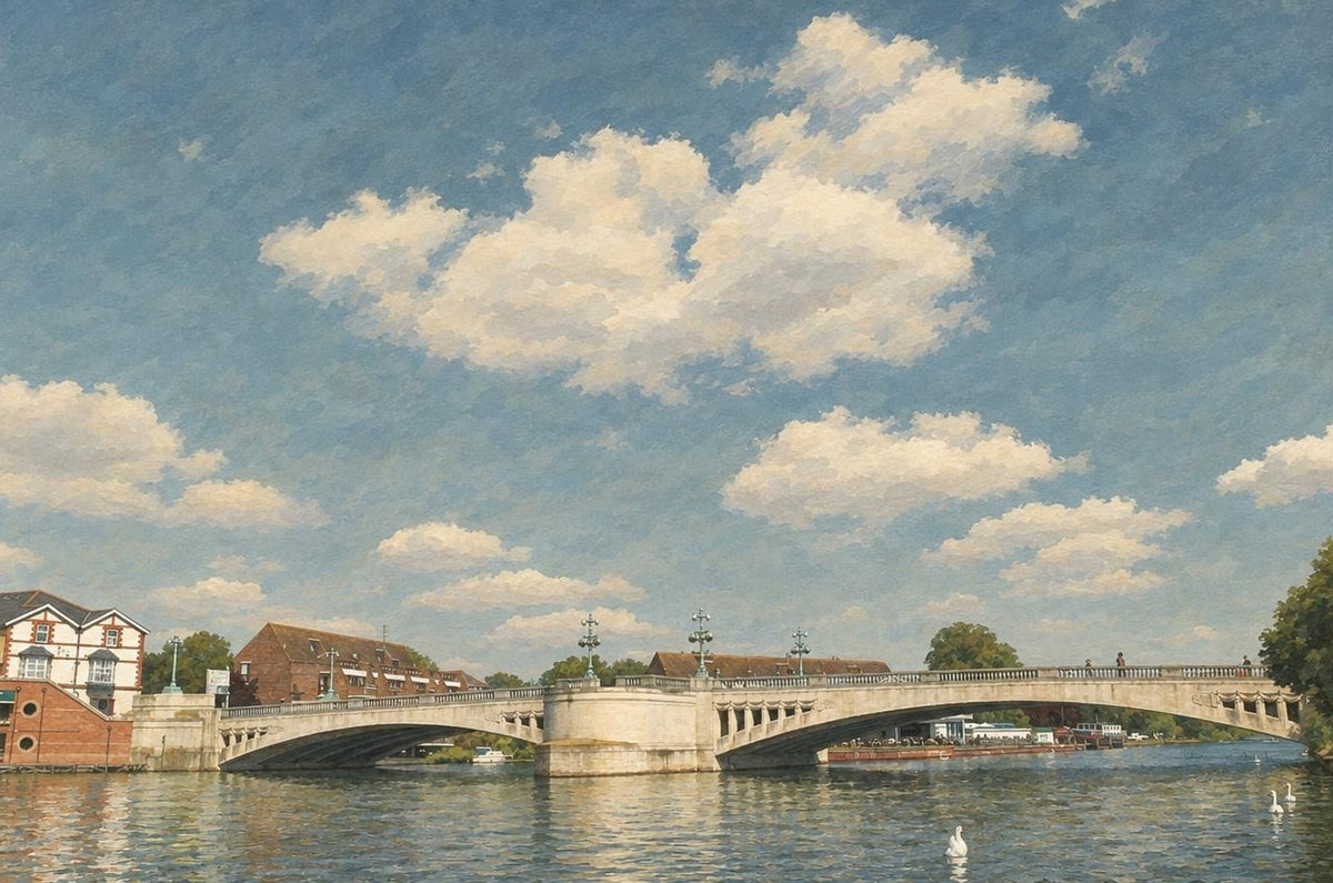 Affiche du pont de Caversham dans le style Patrimoine britannique, réalisée à partir d'une vraie photo