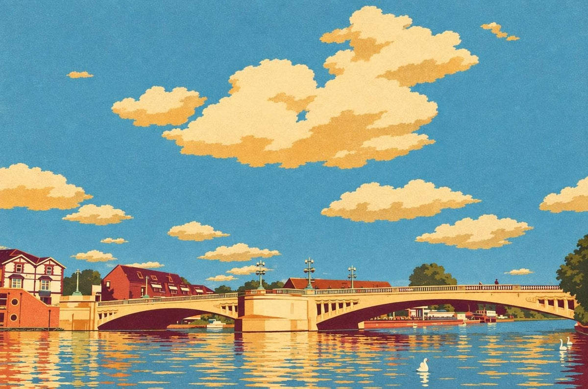 Affiche du pont de Caversham dans le style ferroviaire rétro, créée à partir d'une vraie photo