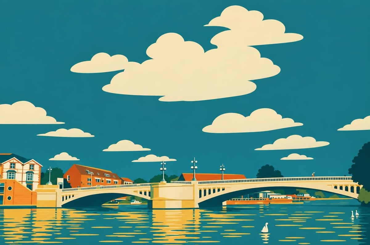 Affiche du pont de Caversham de style « Mid-Century », créée à partir d'une vraie photo