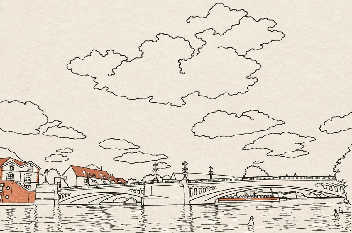 Affiche du pont de Caversham dans un style « line art », réalisée à partir d'une vraie photo