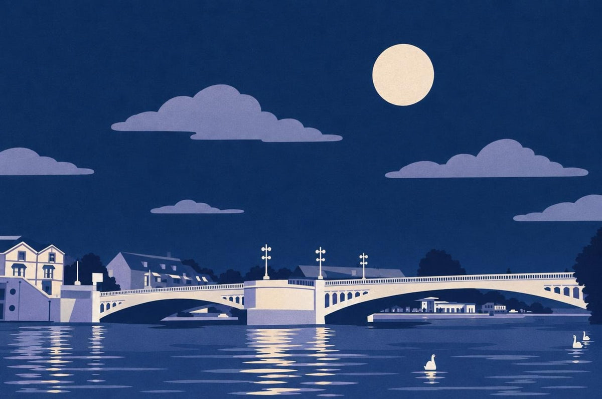 Affiche du pont de Caversham dans le style « clair de lune », créée à partir d'une vraie photo