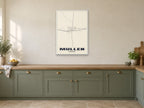 Mullen Street Map Poster at A1, in a white frame, in a kitchen