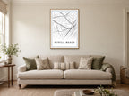 Myrtle Beach Downtown Street Map Poster at A1, in a natural wood frame, in a sitting room