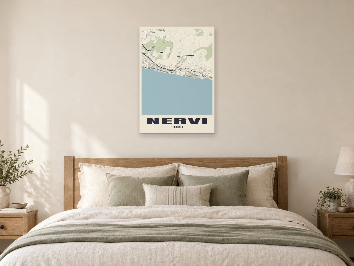 Nervi Street Map Poster at A1, as a poster, above a bed