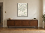 New Silksworth Street Map Poster at A1, in a black frame, above a sideboard