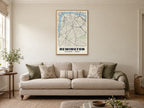 Newington Heritage Street Map Poster at A1, in a natural wood frame, in a sitting room