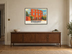Palace House, Newmarket Poster at A1, in a black frame, above a sideboard
