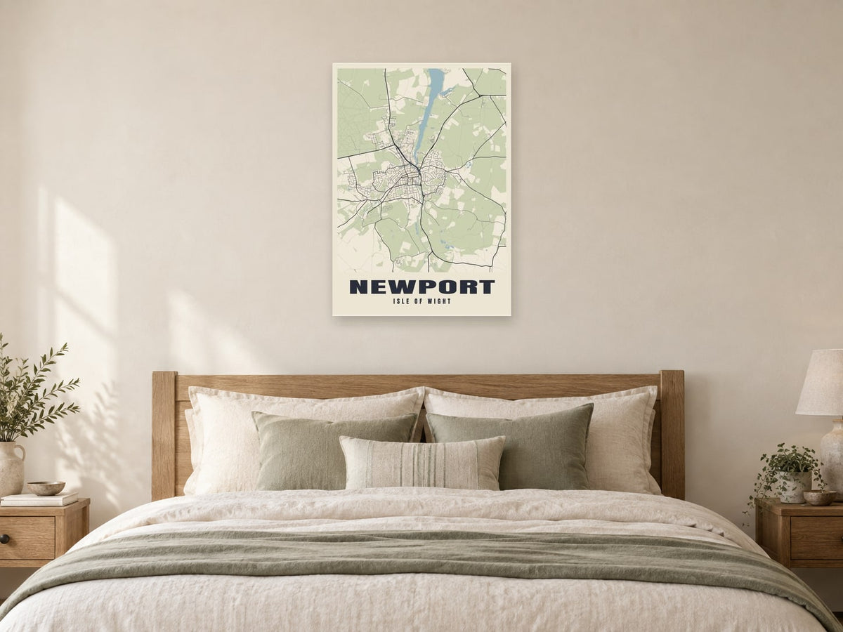 Newport Street Map Poster at A1, as a poster, above a bed