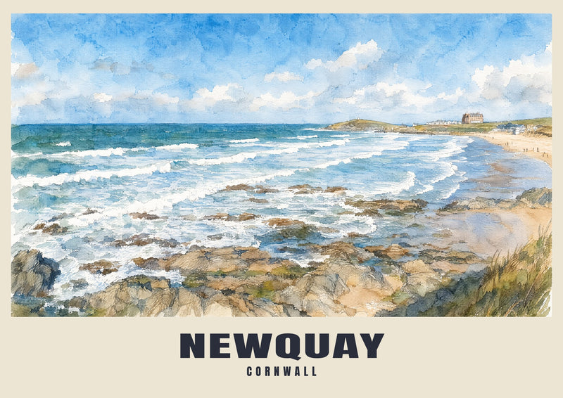 Newquay — Englisches Aquarell-Kunstdruck