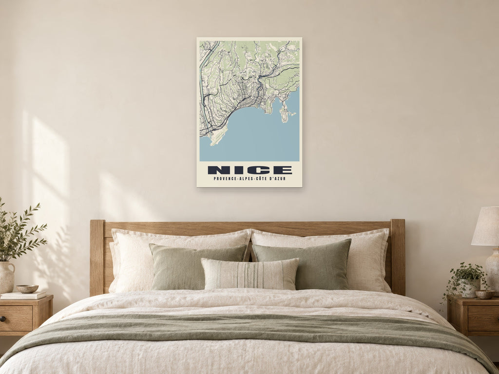 Nice Street Map Poster at A1, as a poster, above a bed