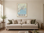 Nice Street Map Poster at A1, in a natural wood frame, in a sitting room