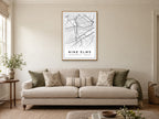 Nine Elms Street Map Poster at A1, in a natural wood frame, in a sitting room