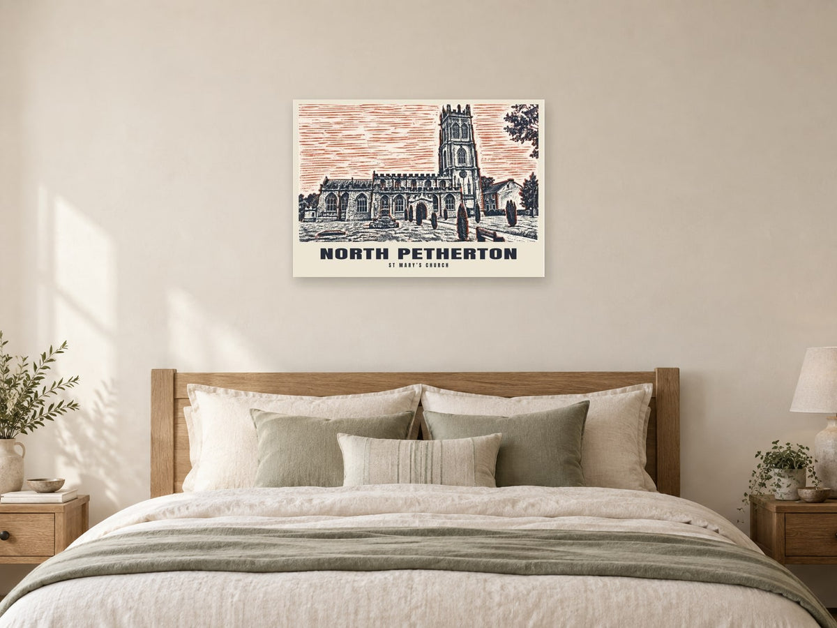 St Mary’s Church, North Petherton Poster at A1, as a poster, above a bed