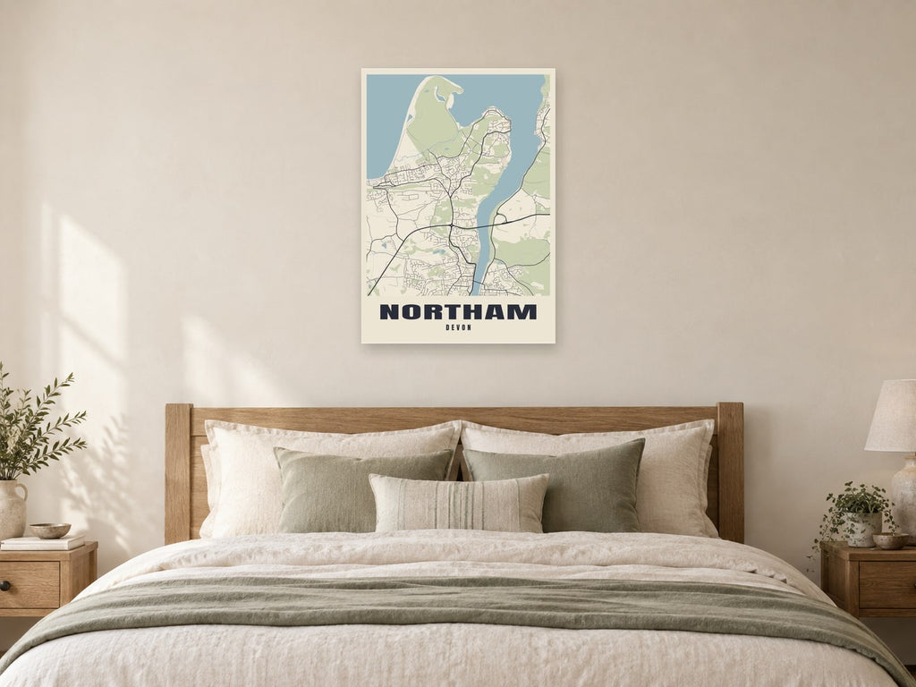 Northam Street Map Poster at A1, as a poster, above a bed
