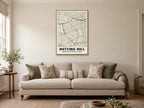 Notting Hill Heritage Street Map Poster at A1, in a natural wood frame, in a sitting room