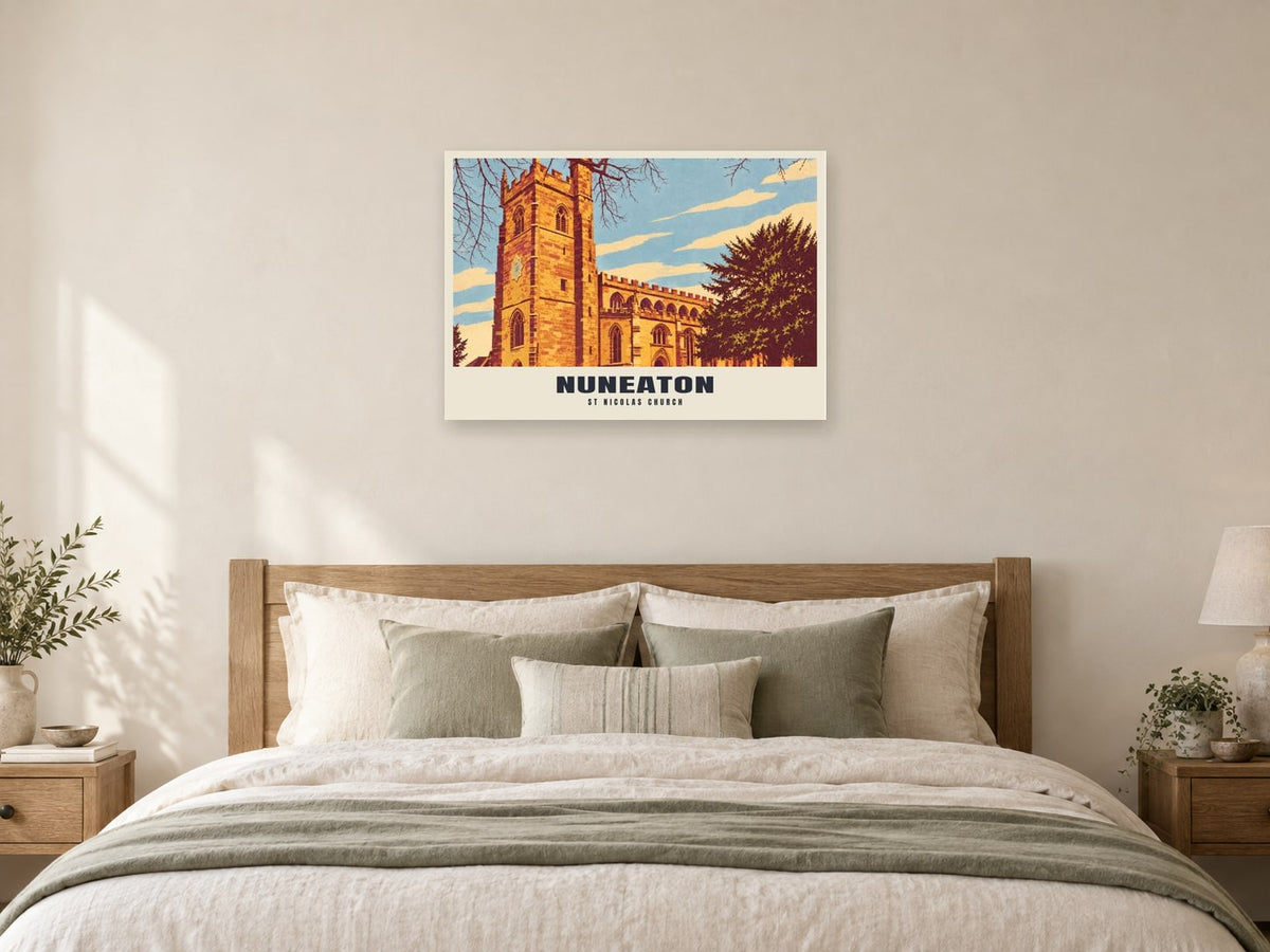 St Nicolas Church, Nuneaton Poster at A1, as a poster, above a bed