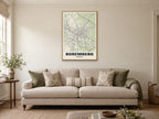 Nuremberg Street Map Poster at A1, in a natural wood frame, in a sitting room