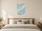 Ocean City Street Map Poster at A1, as a poster, above a bed