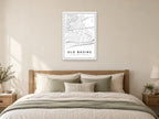 Old Basing Village Centre Street Map Poster at A1, as a poster, above a bed