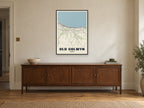 Old Colwyn Street Map Poster at A1, in a black frame, above a sideboard