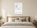 Old Malden Street Map Poster at A1, as a poster, above a bed