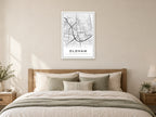 Oldham Town Centre Street Map Poster at A1, as a poster, above a bed