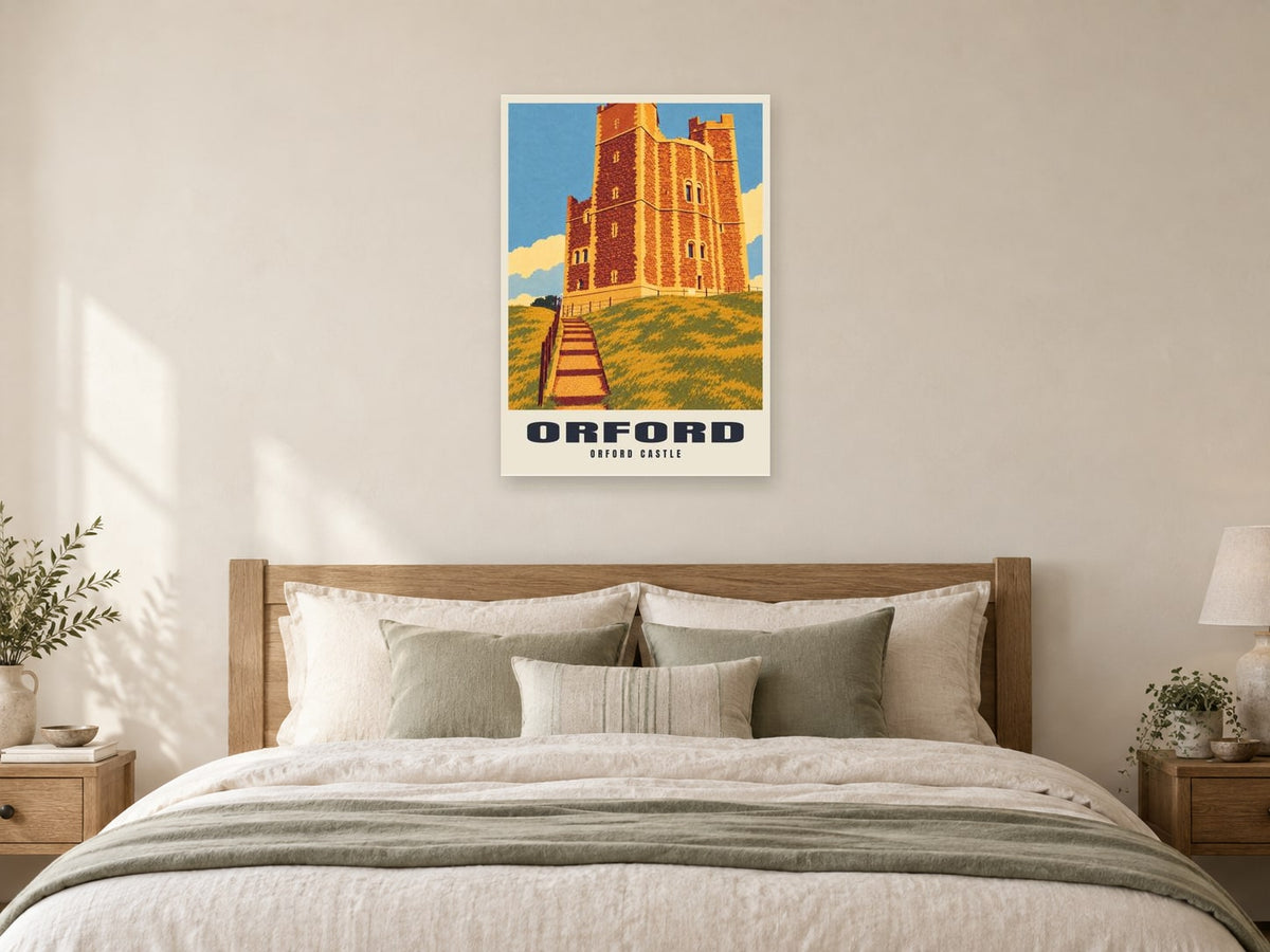 Orford Castle Poster at A1, as a poster, above a bed
