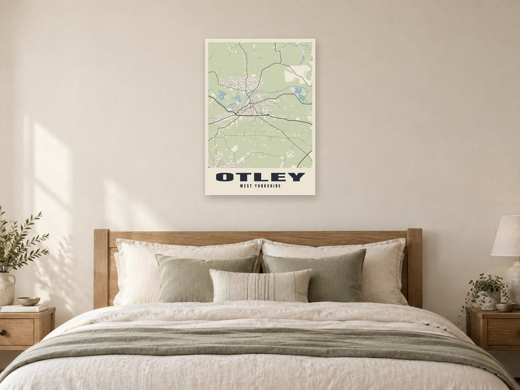 Otley Street Map Poster at A1, as a poster, above a bed