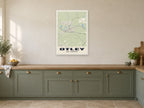 Otley Street Map Poster at A1, in a white frame, in a kitchen