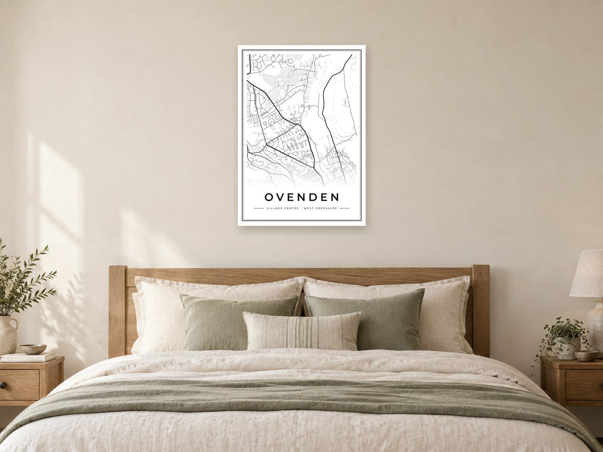 Ovenden Village Centre Street Map Poster at A1, as a poster, above a bed